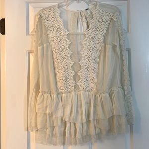 Free People Swiss dot lace tiered ivory tunic beautiful boho piece small NW0T